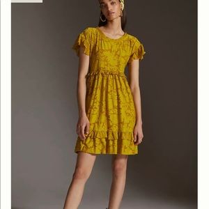 Anthropologie chartreuse ruffle knit mini dress